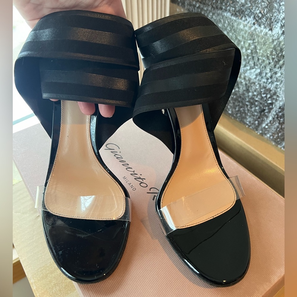 GIANVITO ROSSI Transparent-Strap Black ankle heel